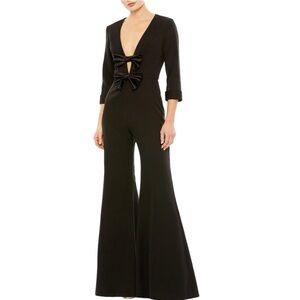 NWT IEENA for MAC DUGGAL Solid Black Satin Bow Embellished Wide Leg Jumpsuit (6)